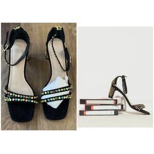 Sandro Jaden Crystal-Embellished Suede Heeled Sandals in Black